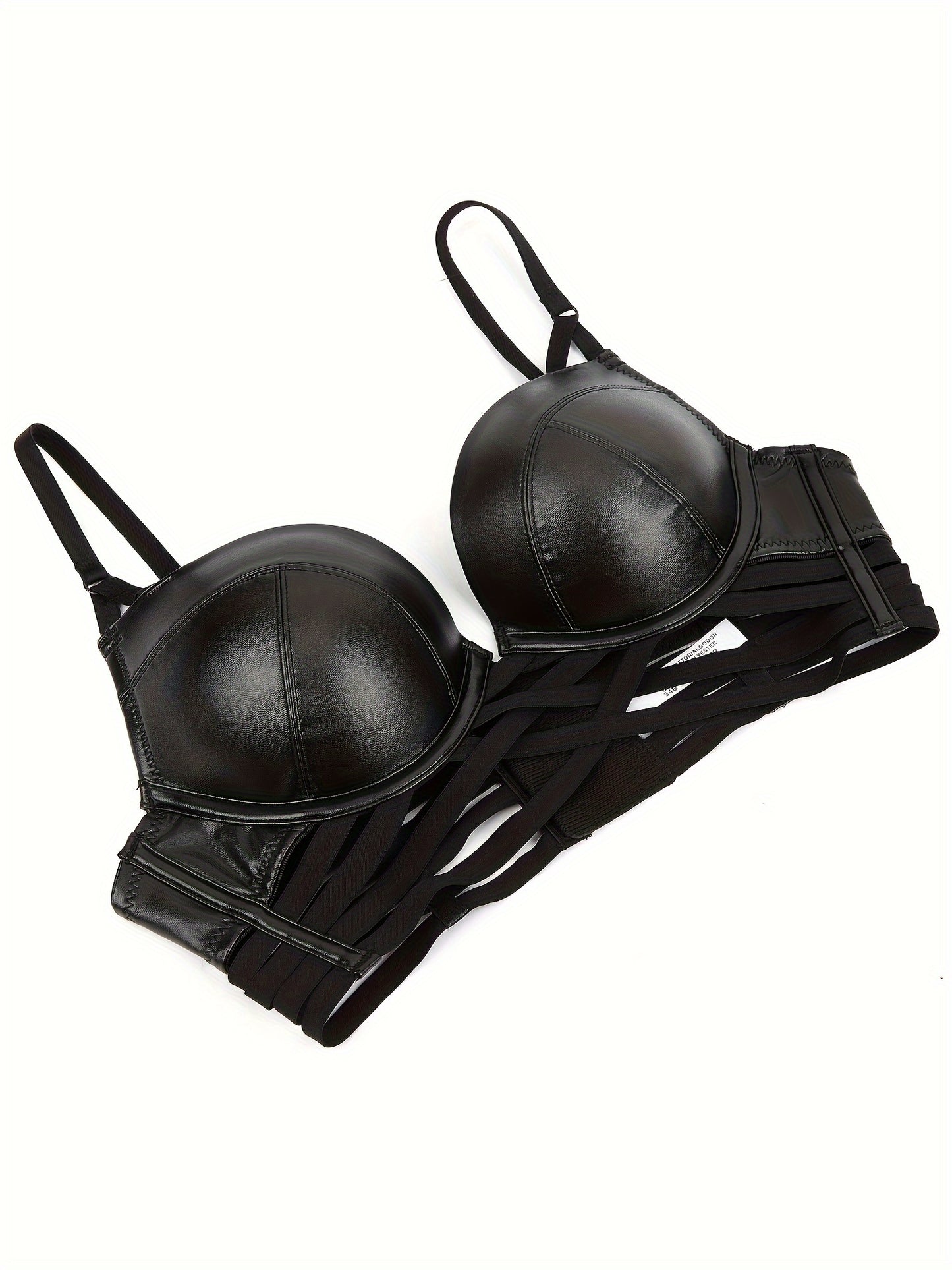 PU Leather Cami Bra and Panty Set, Sexy Women's Lingerie