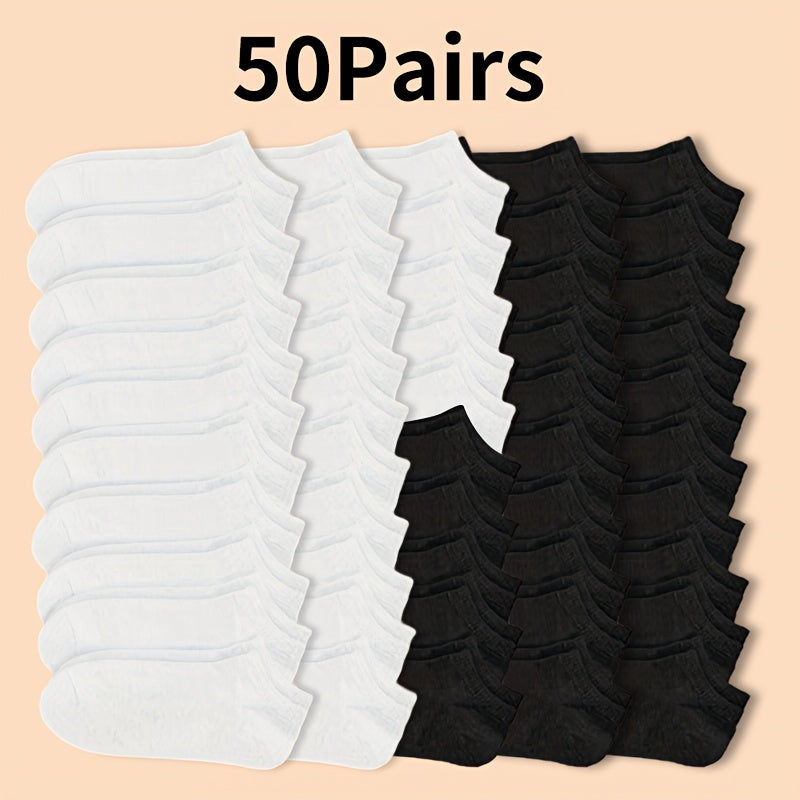 20, 30, or 50 pairs of unisex low cut socks with anti-odor and sweat absorption properties, suitable for all seasons.