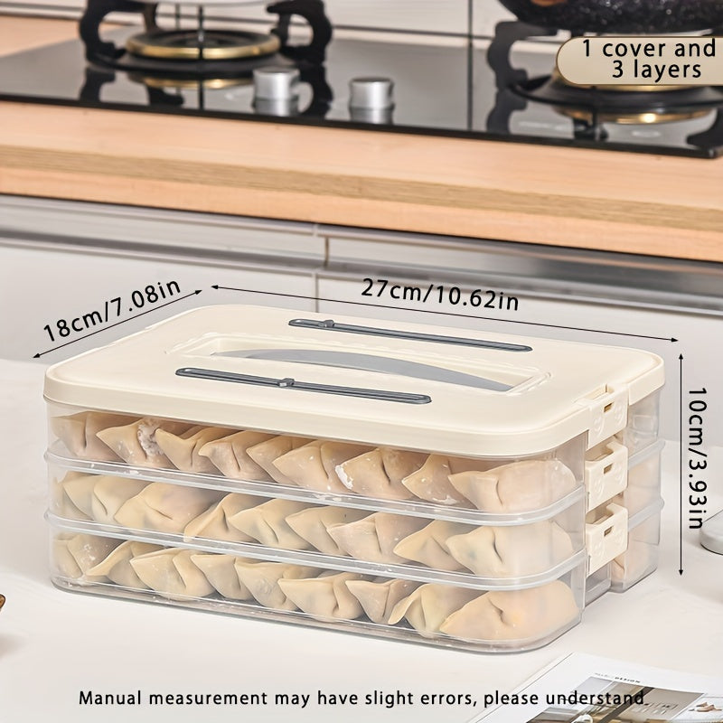 One-piece dumpling, pastry, and storage box made of plastic. Suitable for refrigerator storage, fresh preservation, small items, office supplies, and is portable and handheld.