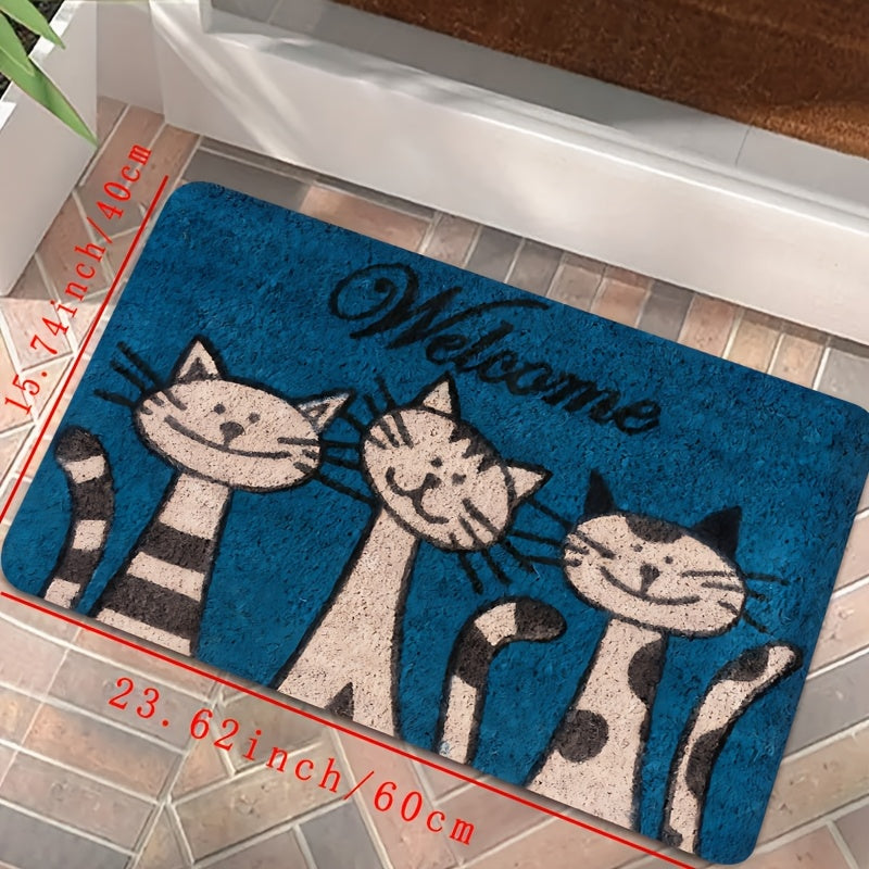 Welcome guests with the adorable Charming Cat Pattern Door Mat! This durable rug is dirt-resistant, absorbent, and machine washable, making it ideal for both indoor and outdoor use. Perfect for any room in the house - living room, bedroom, bathroom