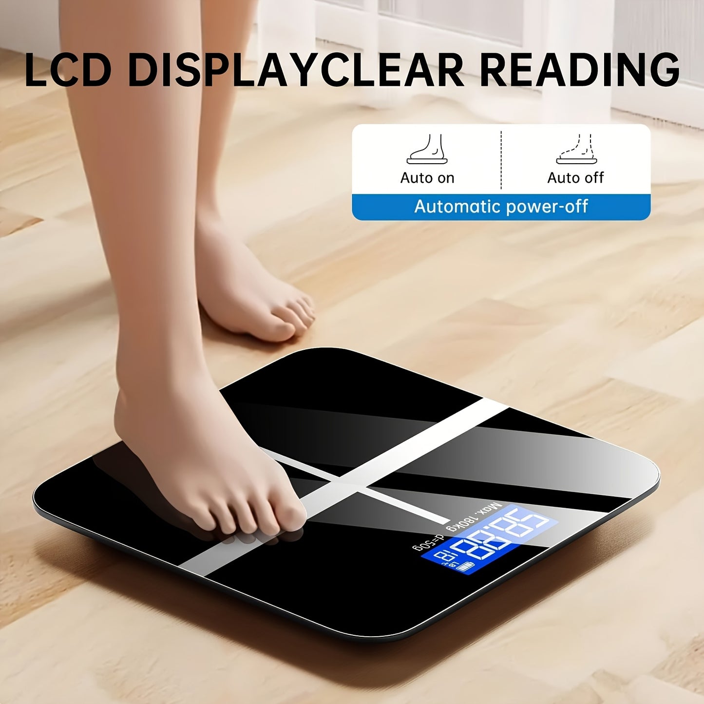 High Definition Digital Weight Scale with 396lb/180kg Capacity and LED Backlit LCD Display. Tempered Glass Electronic Scale for Home, Fitness, and Outdoor use. Battery powered (Battery Not