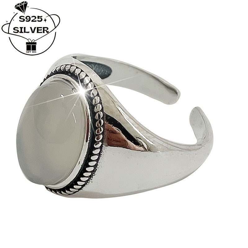 1 piece of 925 silver agate luxury simple women's open adjustable ring, weighing approximately 4.1g. Suitable for daily wear, parties, banquets, and as a gift. Comes with a gift box.