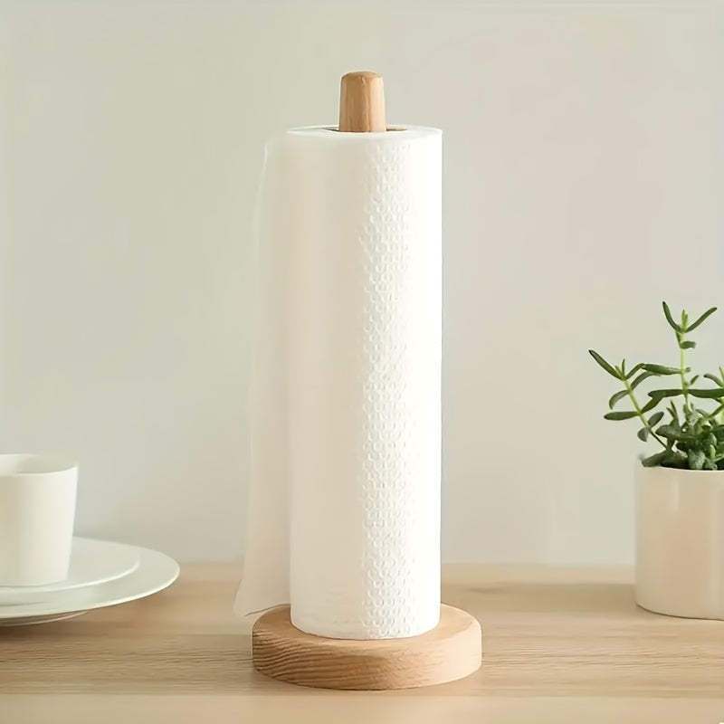 Vertical Bamboo Paper Towel Holder - Dispenser for Kitchen & Dining, Freestanding Countertop Organizer for Plastic Wrap and Cloth Towels, Kitchen Paper Towel Holder