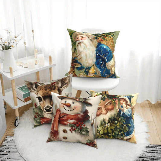 Decorate your living room and bedroom for Christmas with these festive pillow covers featuring snowman, reindeer, and Father Christmas. The perfect Xmas gift or ornament, each cover measures 45*45CM and comes in a set of 4 or individually. Pillow core