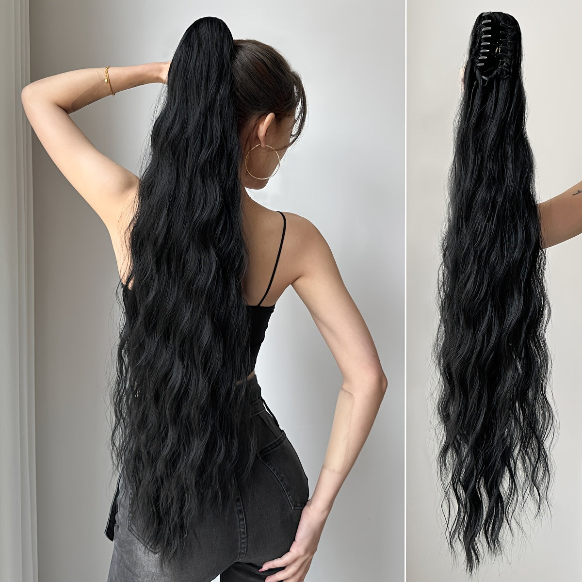 Ombre water wave heat resistant synthetic ponytail hairpiece for girls and women for parties and daily use, 81.28 cm long.