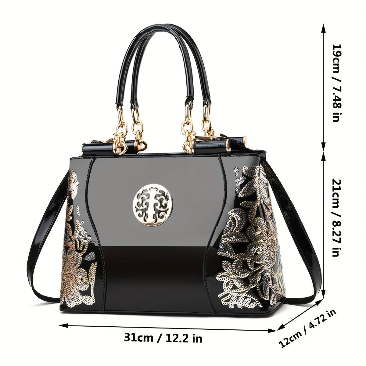 Elegant sequined flower pattern tote bag, classic handbag, trendy shoulder bag for Carnaval parties and music festivals.