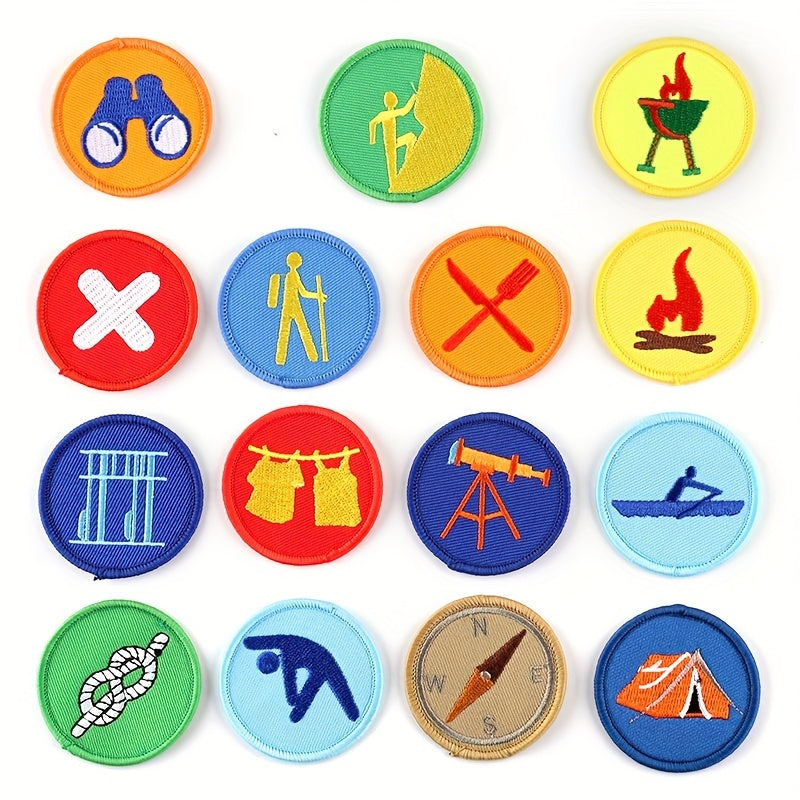 Set of 15 Fun and Vibrant Cartoon Badges for Boys' Scout Uniform - Easily Attachable with Sewing or Iron-On Embroidered Patches