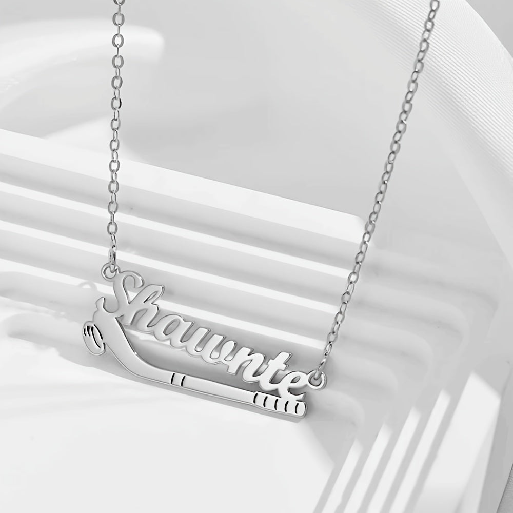 Personalized Stainless Steel Ice Hockey Name Necklace, Ideal for Hockey Enthusiasts, Great for Christmas or as a Token of Love. Features a Bohemian and Sporty design, perfect for any sports lover.