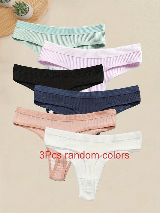 3 random color sexy women's thongs in solid colors with seductive style