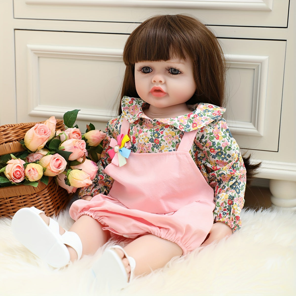 QICAI XIAOLU 22-Inch Lifelike Girl Doll, Made of Soft Silicone, Ideal as a Princess Toy for Christmas and Birthdays, Encouraging Creative Play for Kids, Great for Halloween and Christmas Dress-Up.