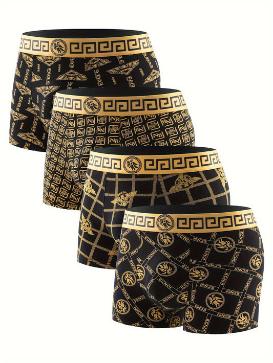 Set of 4 men's boxer shorts with luxurious waistband, breathable and stylish mid-rise comfort.