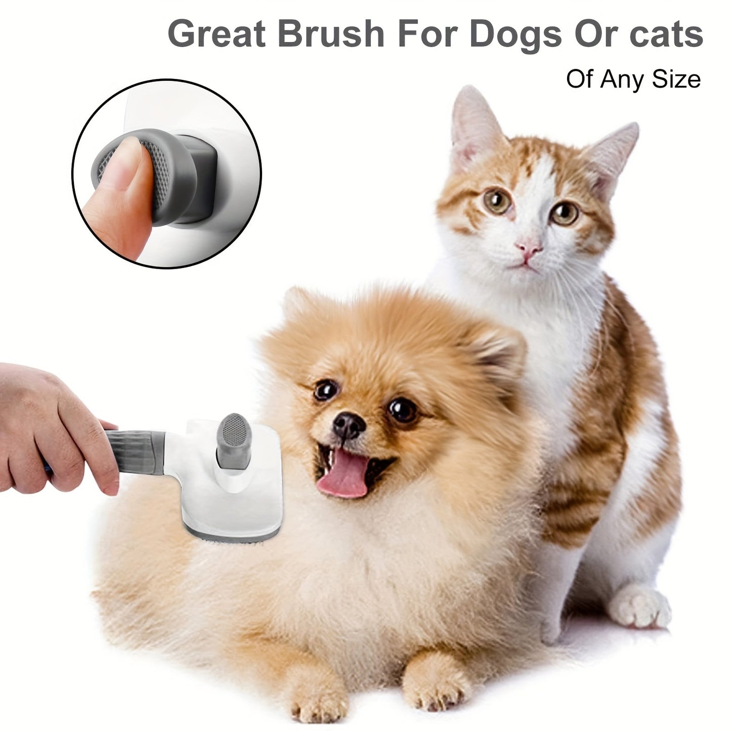 1pc Easy-Clean Pet Grooming Brush for Dogs & Cats - Gentle deshedding massage comb with one-click hair removal, plastic handle, ideal for loose undercoat, dog grooming.