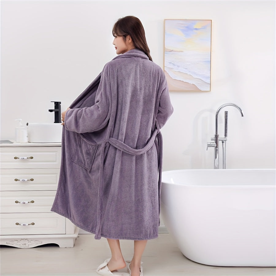 Soft coral velvet bathrobe with quick dry, non-shedding and breathable features, suitable for men and women with modern design.