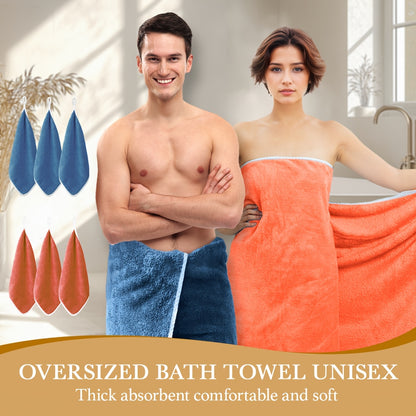 8-piece set of large, super soft, absorbent towels with hair drying turban.