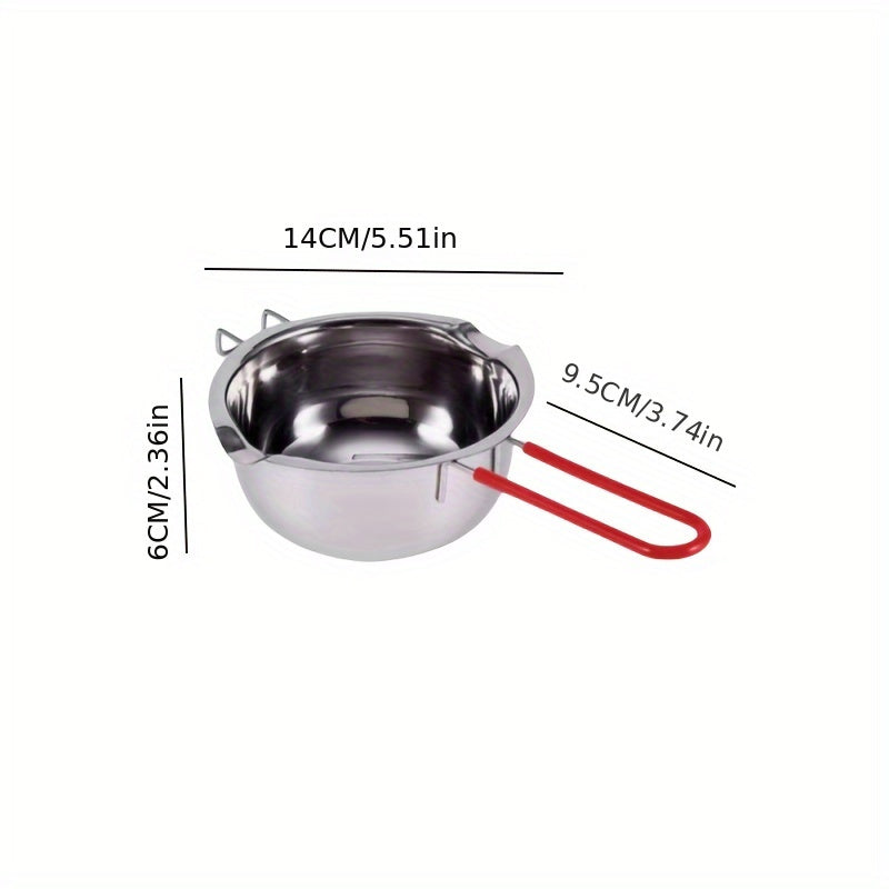 1-piece stainless steel double boiler pot perfect for melting chocolate, warming butter, splashing oil, heating oil, and melting wax. A versatile kitchen utensil that is a must-have kitchen gadget and accessory.