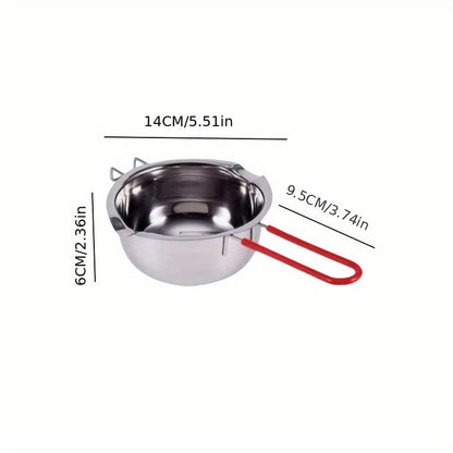 1-piece stainless steel double boiler pot perfect for melting chocolate, warming butter, splashing oil, heating oil, and melting wax. A versatile kitchen utensil that is a must-have kitchen gadget and accessory.