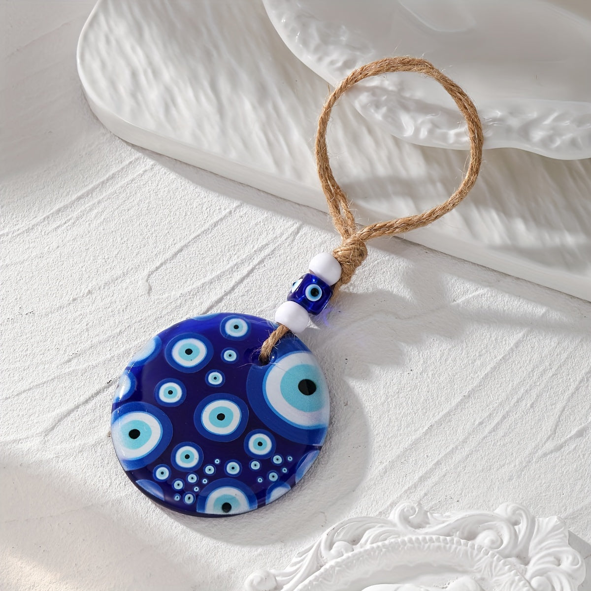 Trendy Evil Eye Keychain - Large Acrylic Evil Eye Charm on Hemp Rope, Stylish Accessory for Women's Car or Bag