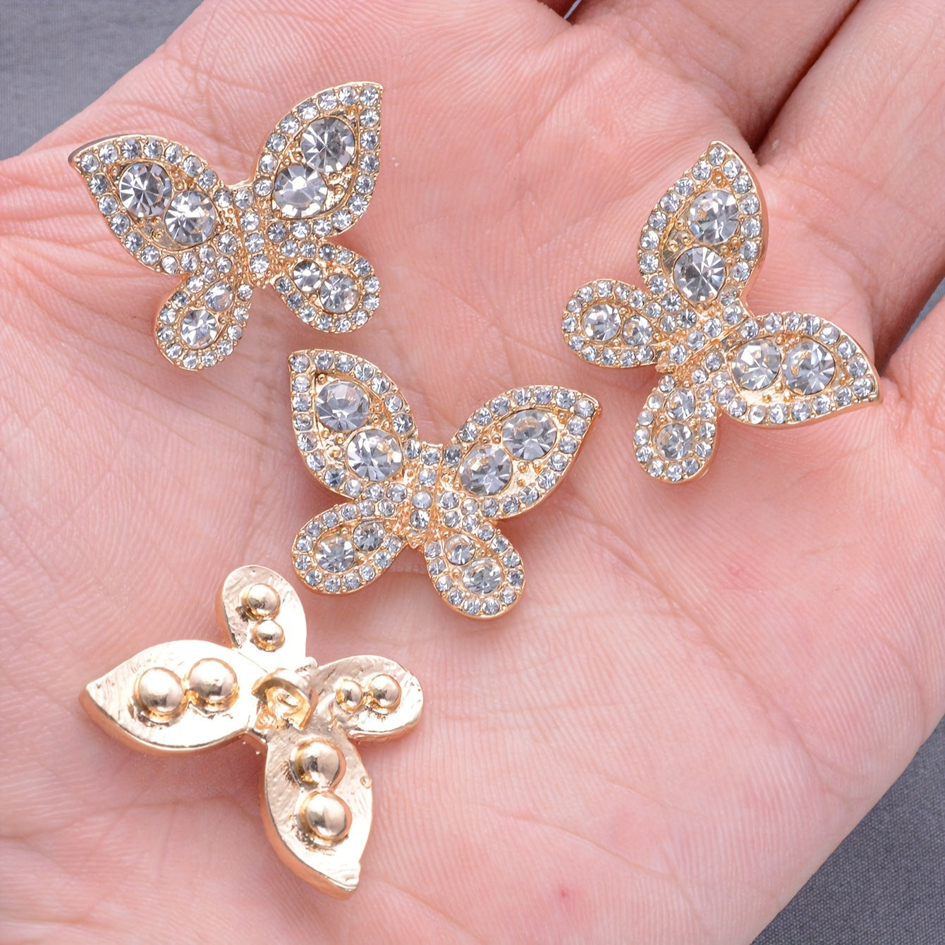 French-inspired butterfly buttons with rhinestones, set of 5/6 - made from metal alloy, hand-sewn decorative fasteners for shirts, sweaters, suits, coats, and windbreakers. Comes with a gift box, ideal for DIY fashion accessories.