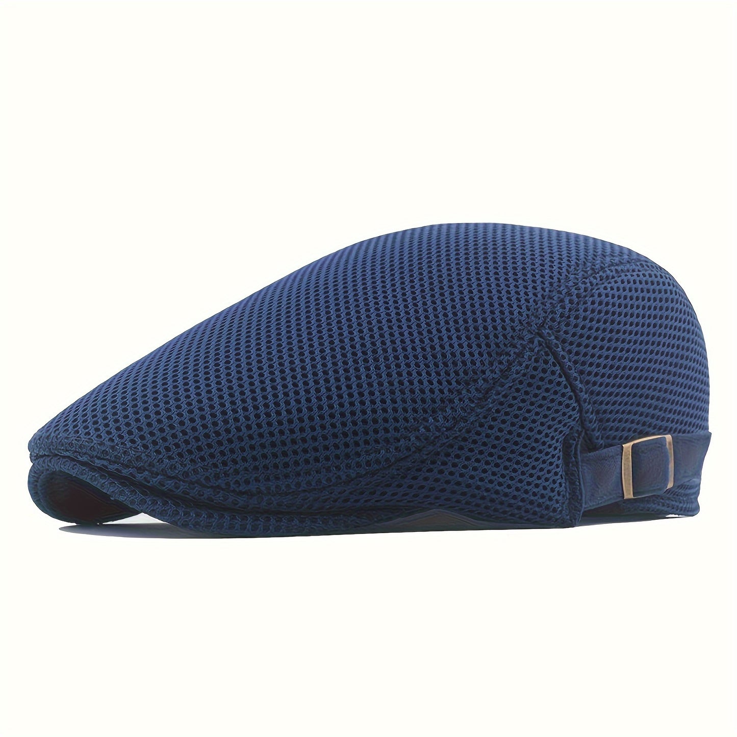 Men's fashion mesh newsboy cap with hollow-out design, adjustable size, and breathable sun protection. Made of polyester material, perfect for a street style look. Ideal gift for holidays.