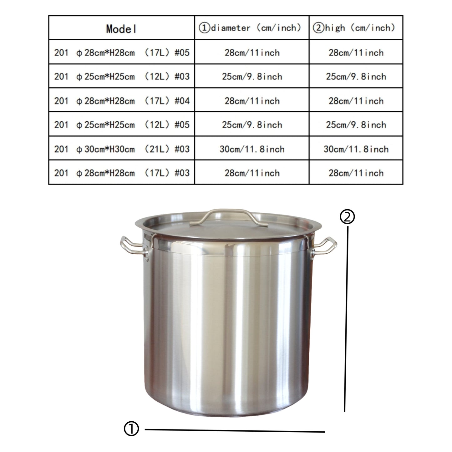 Stainless Steel Composite Bottom High Body Bucket, Large Soup Capacity, Meat and Oil Container, Kitchen Must-Have for Home or Canteen, 1.0mm Thick, 30cm Diameter x 30cm Height, with Lid.