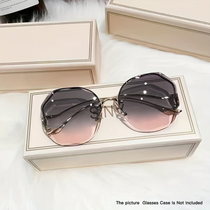 Luxury frameless round glasses for women with stylish gradient lenses and metallic finish.