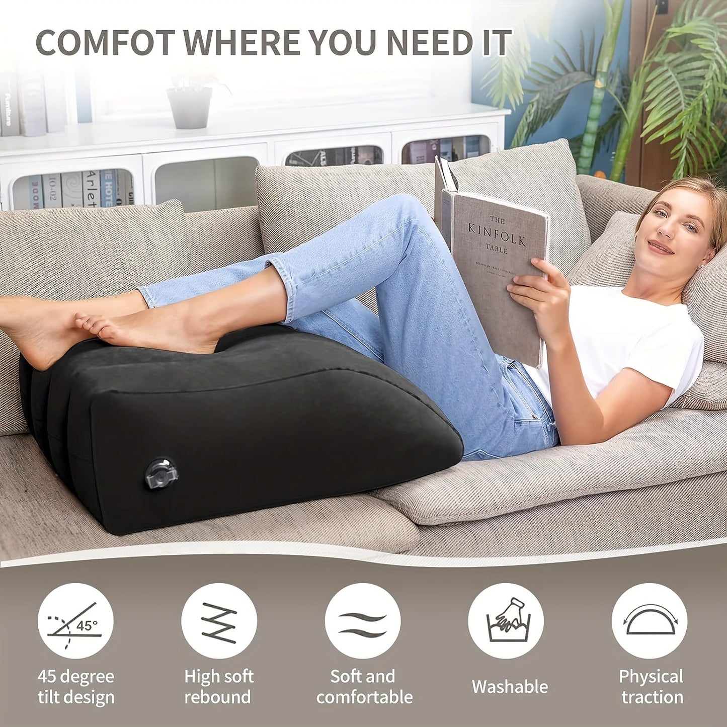 Inflatable Leg Rest Pillow for Elevating Leg, Back, Hip, and Knee Pain Relief - Ideal for Sleeping, Reading, and Relaxation - 1pc Leg Elevation Pillow.