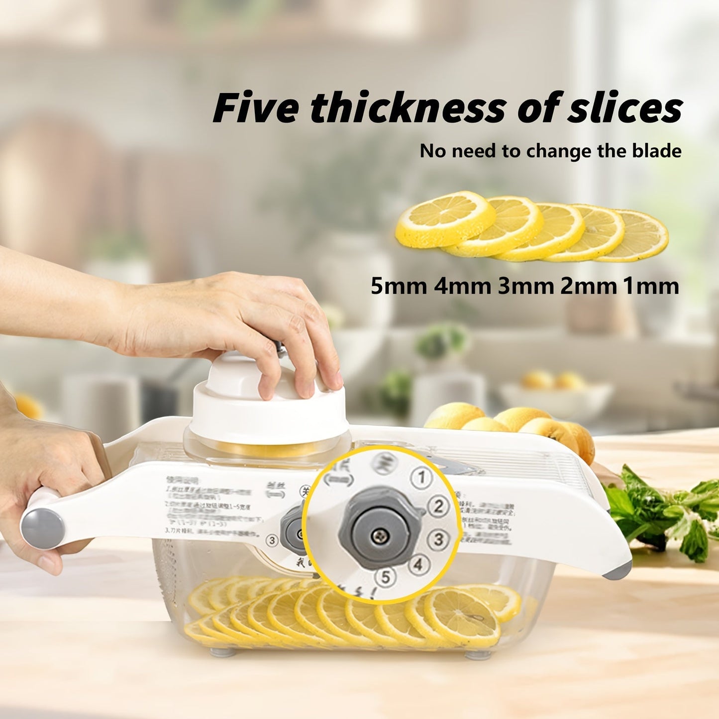 Veggie and Fruit Chopper with Adjustable Slicer, Hand Guard, Stainless Steel Blade, Cleaning Tools, and Drain Basket - Manual Veggie Slicer made with ABS Plastic, a Must-Have for Your Kitchen