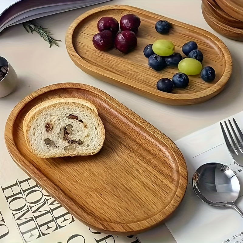 Wooden serving platter for holidays and parties, oval shape with metal finish, food-safe wood ideal for decorative use.