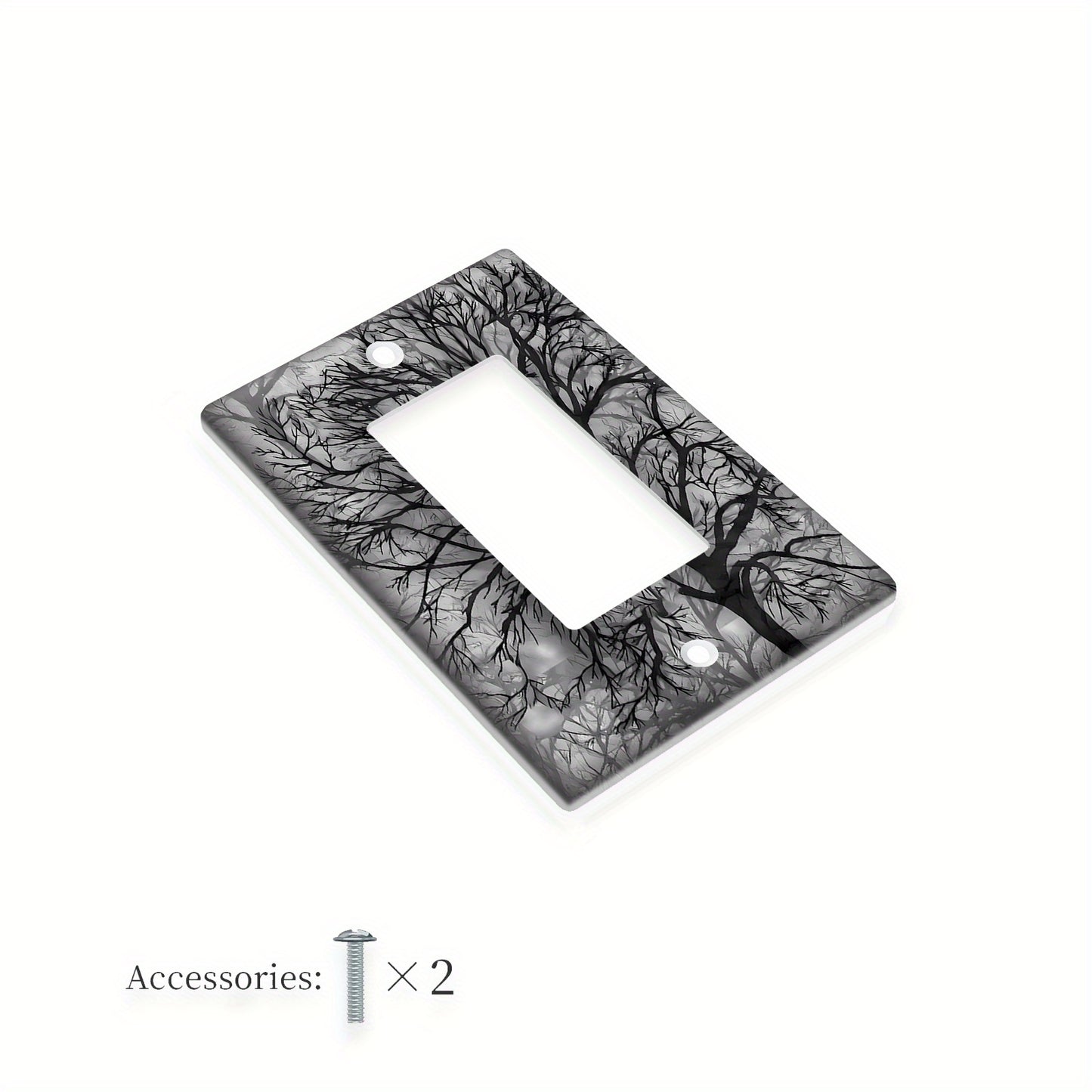 Modern tree design switch plate cover in black & grey for 1 or 2 gang wall plate. Ideal for home decor in bedrooms and kitchens. Comes in a pack of 1.