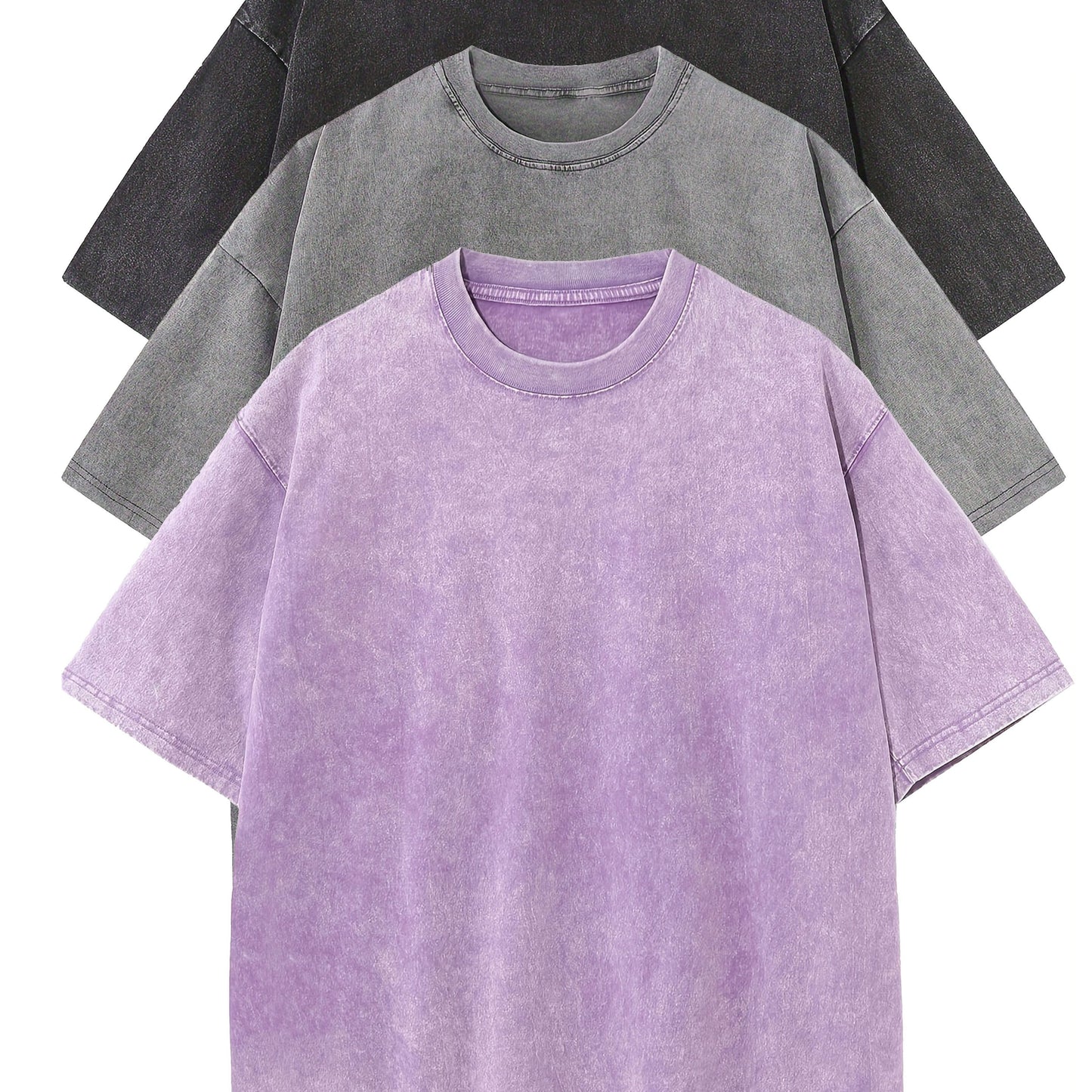 3 Pcs Men's 100% Cotton Loose Solid T-shirt for Summer Outdoor Style