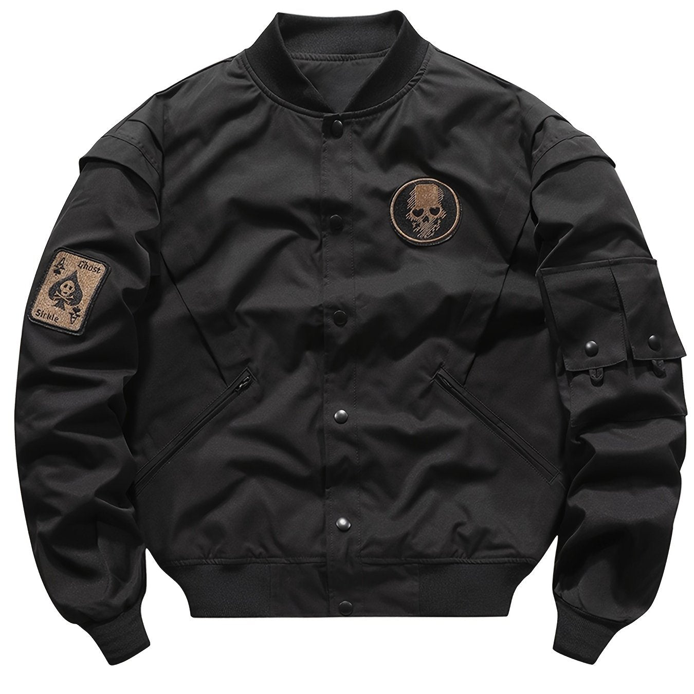 Men's lightweight bomber jacket with baseball collar and embroidered varsity design