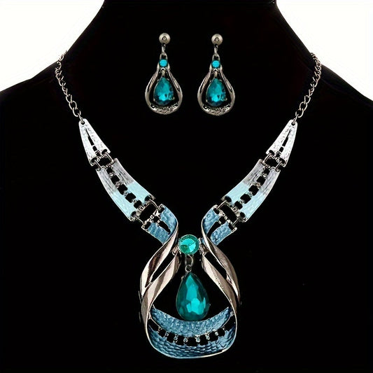 Water Drop Gemstone Jewelry Set with a Boho-Chic Vibe - Includes Stylish Pendant Necklace & Stud Earrings, Ideal for Everyday Wear or as a Thoughtful Gift