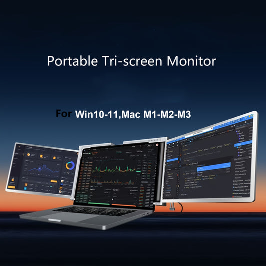 Portable triple monitor for laptops with 33.78cm 1080P FHD IPS display, USB-C/A connectivity, Freesync Premium, matte finish, wide viewing angle. Compatible with MacOS M1-M3 & Windows