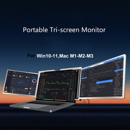 Portable triple monitor for laptops with 33.78cm 1080P FHD IPS display, USB-C/A connectivity, Freesync Premium, matte finish, wide viewing angle. Compatible with MacOS M1-M3 & Windows