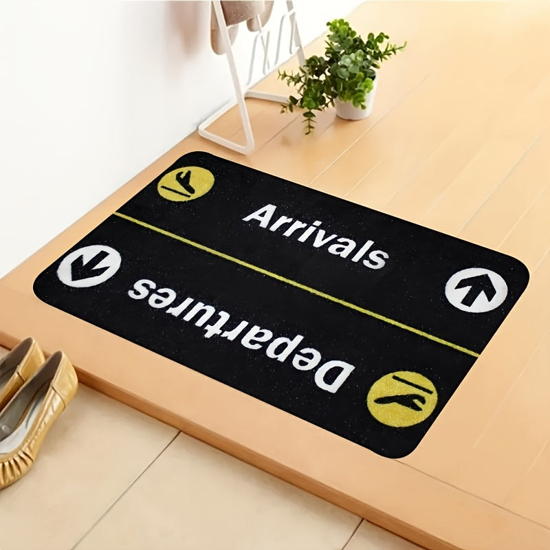 Arrivals Departures Flight Theme Doormat - Non-Slip, Stain-Resistant Polyester Mat with Braided Weave, Medium Pile, PVC Backing, Machine Washable, Rectangle Shape, Perfect for Home Decor, Easter & St. Patrick's Day, 1 Piece