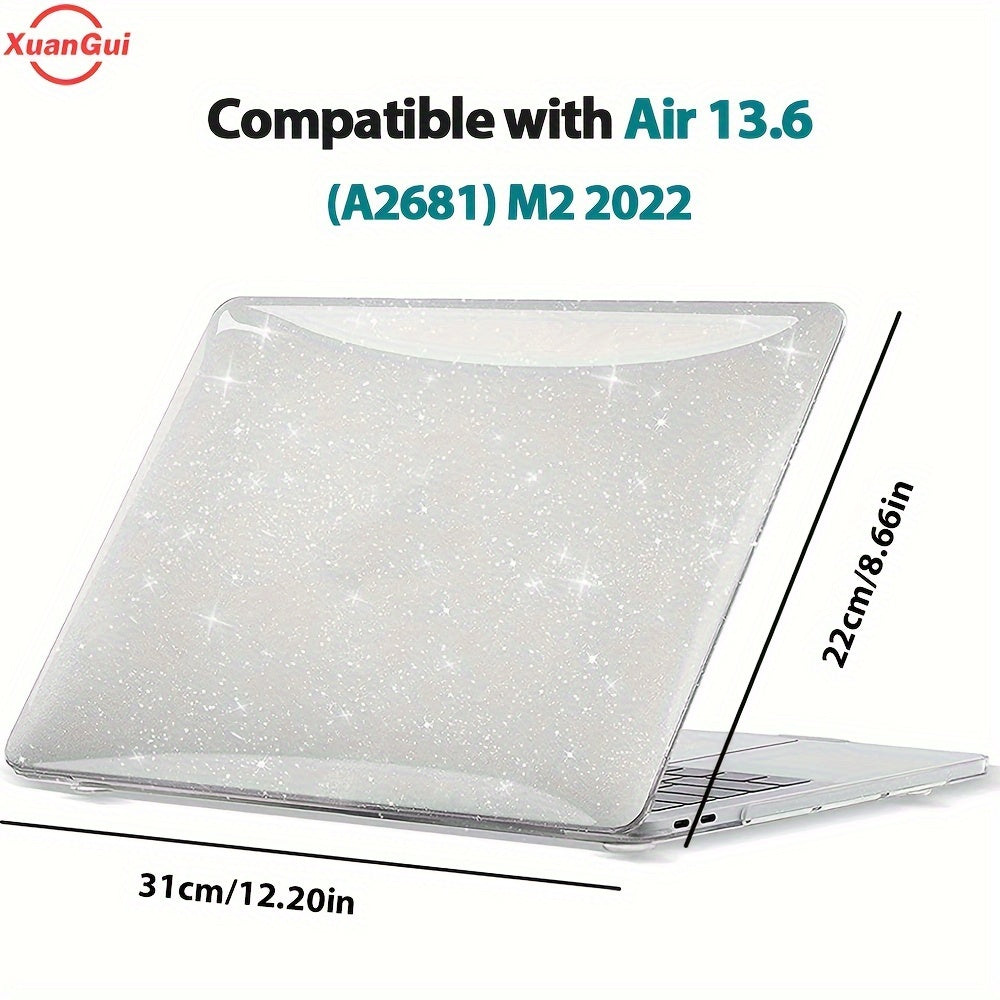 Glitter star protective case for various MacBook models, waterproof hard shell with non-slip foot pad, scratch and dust resistant.