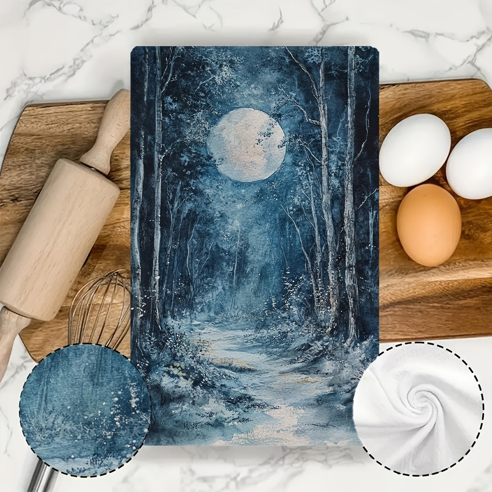 Enchanting Moonlit Grove Kitchen Towels Set of 2 - Made of Ultra Soft and Highly Absorbent Polyester Material, Machine Washable, 40.64x60.96 cm - Perfect for Holiday Decor and Everyday Use in the Kitchen