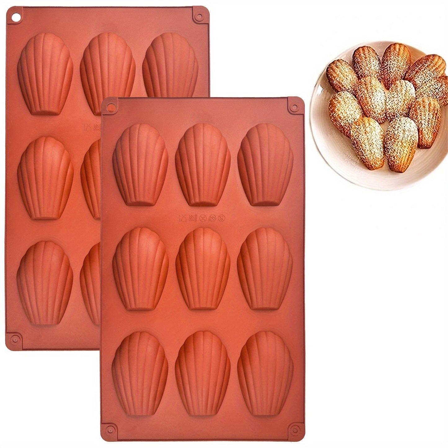 Silicone Madeleine Pan, Set of 2, Nonstick Cookie Mold with 9 Cavities, Baking Supplies for Kitchen