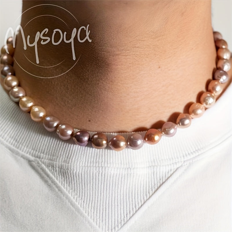 Exquisite Baroque Pearl Necklace in Purple & Pink - Handcrafted with 10-12mm Natural Freshwater Pearls and a Golden Clasp, Presented in a Gift Box - Ideal for Everyday, Special Occasions, and Celebrations such as Birthdays, Anniversaries, and Valentine's