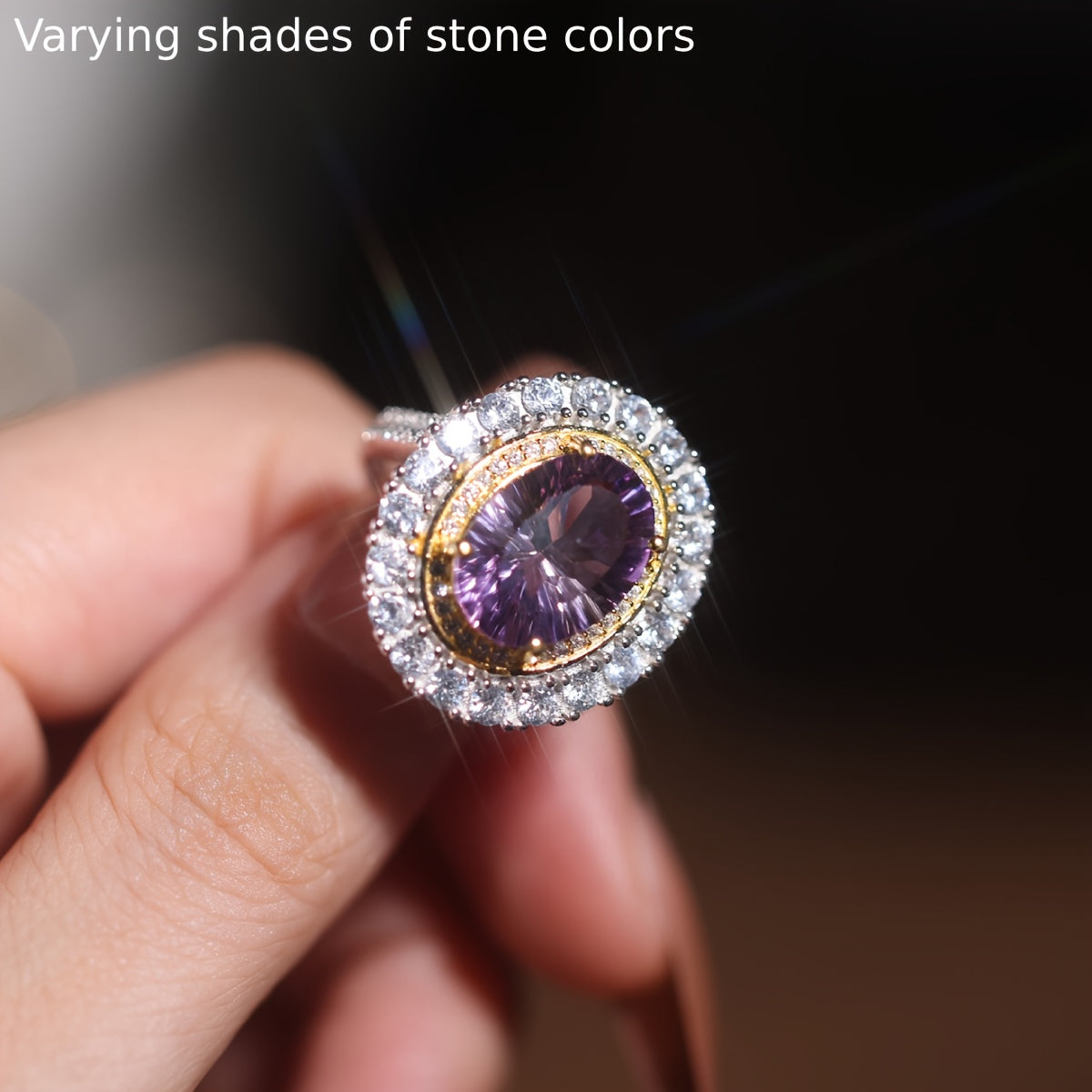 1 piece of elegant oval purple gemstone set in 925 sterling silver, perfect for an anniversary ring for women. This glittering royal fashion jewelry is ideal for weddings, engagements, and parties. A stunning Valentine's Day gift that can be worn all