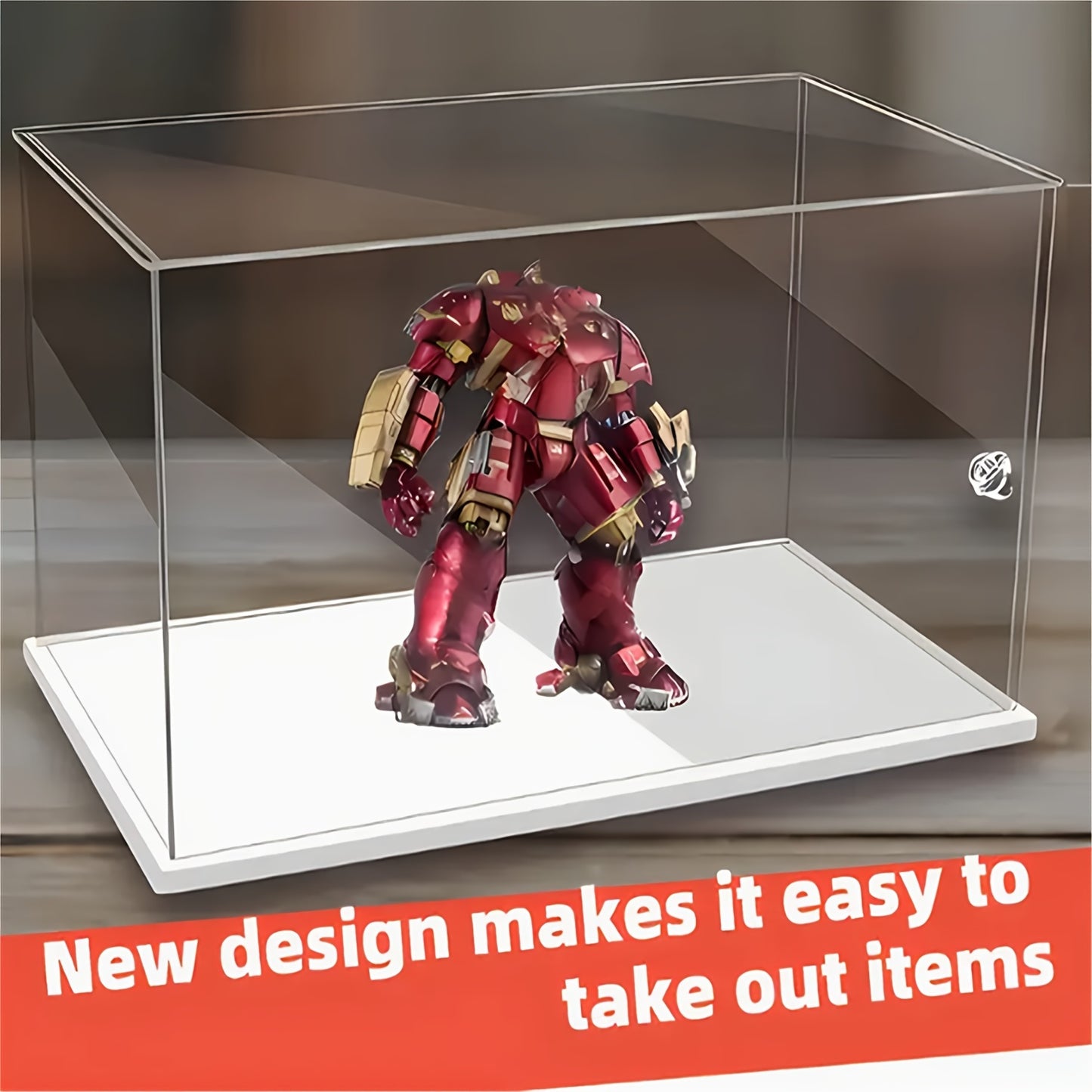 Transparent acrylic display box with opening door, ideal for collectibles and toys. Versatile home storage solution, measures 10-15" H x 20-25" W x 30-40cm D.