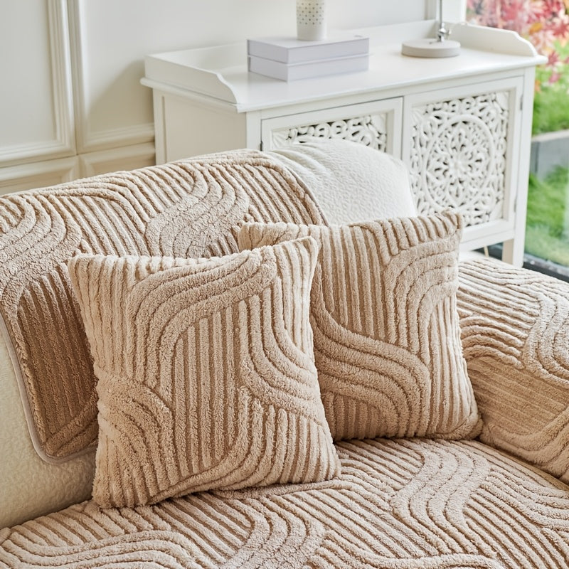 Classic Stripe Design Sofa Cover with Non-Slip Pet-Friendly Protector for various sofa sizes, machine washable polyester material with unique embellishments. Ideal for home and office decor.