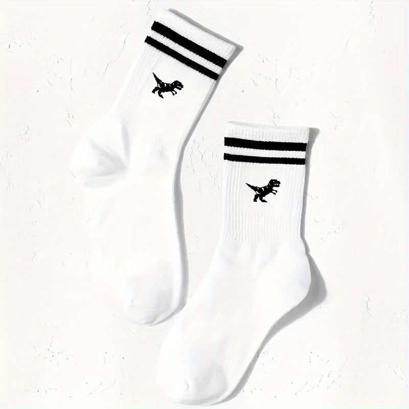 1 Pair Dinosaur & Striped Print Sports Socks for Women