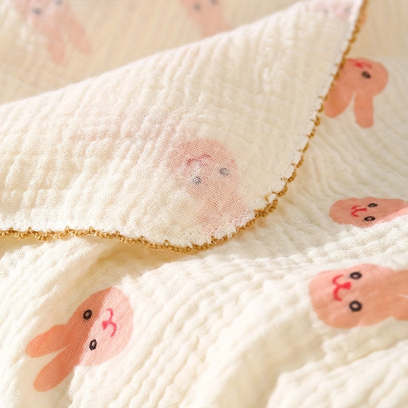 Keep your baby cozy and comfortable with our double-layer quilted gauze baby blanket. Made of pure cotton, this breathable blanket is perfect for spring and autumn outings. Featuring a cute bear animal cartoon design, this infant blanket also makes a