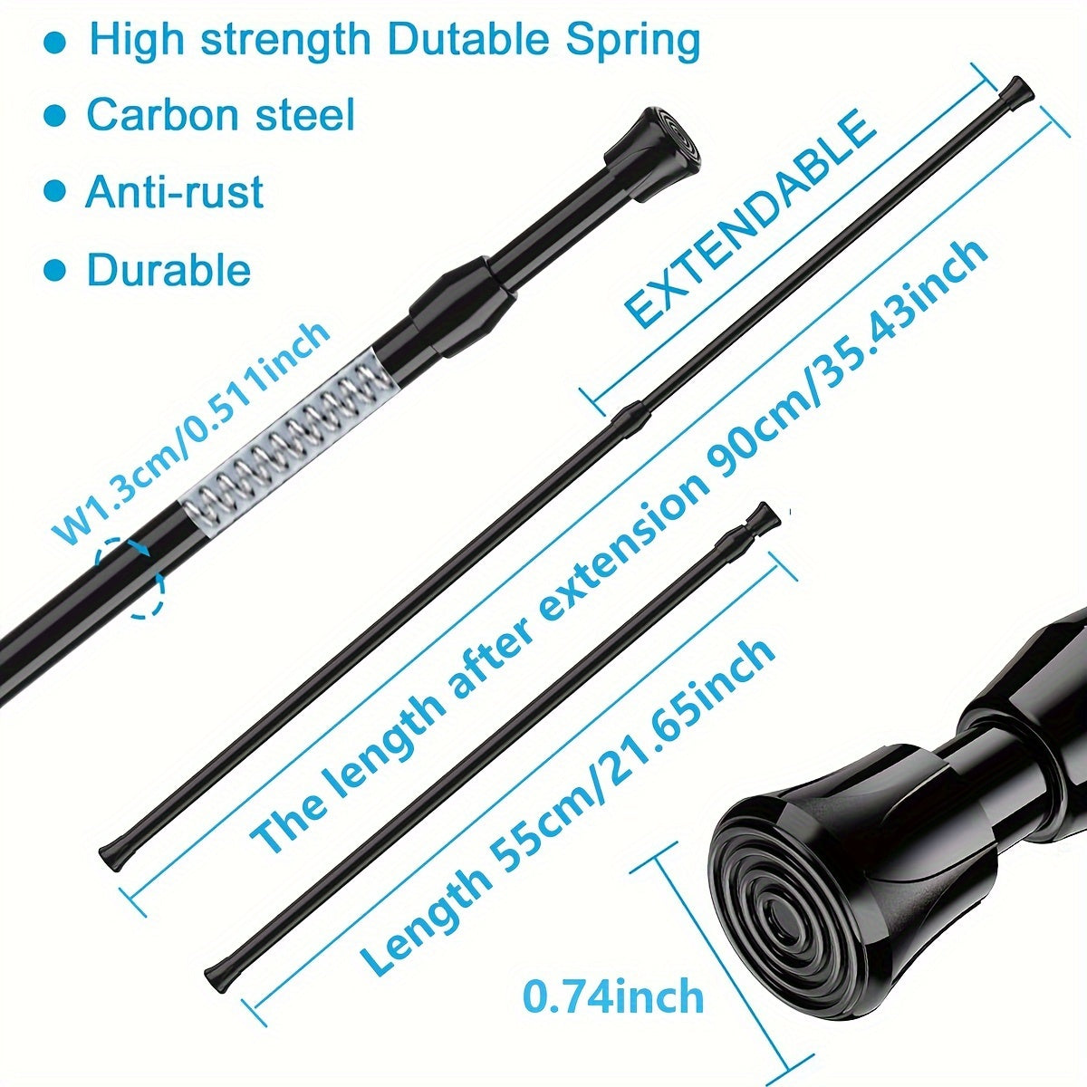 Telescopic rod for multiple uses - curtain, shower, clothes drying, door, wardrobe, cabinet, towel rack, bathroom accessories.