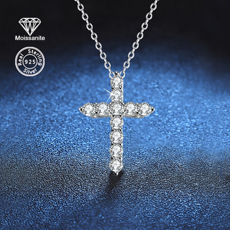 This exquisite women's cross necklace, crafted from 925 sterling silver and adorned with dazzling Mozambique diamonds, is a versatile piece suitable for various occasions such as banquets, vacations, and daily commuting. It is a stylish accessory for