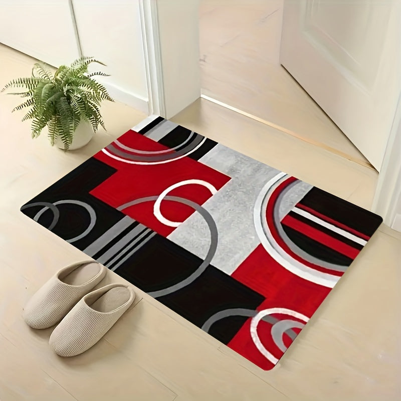 Add Style to Your Space with this Popular Choice: Geometric Pattern Soft Floor Mat for Living Room and Kitchen - Available in Red, Black, or Gray | Anti-Slip, Stain-Resistant, 480g/sqm, 1cm Thickness