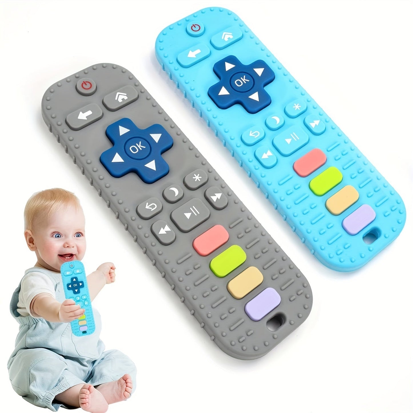 Teething toys suitable for newborns to 12-month-olds: Baby-friendly teethers in the shape of a remote control, perfect for boys and girls! Great gift options for Christmas, Halloween, and Easter.