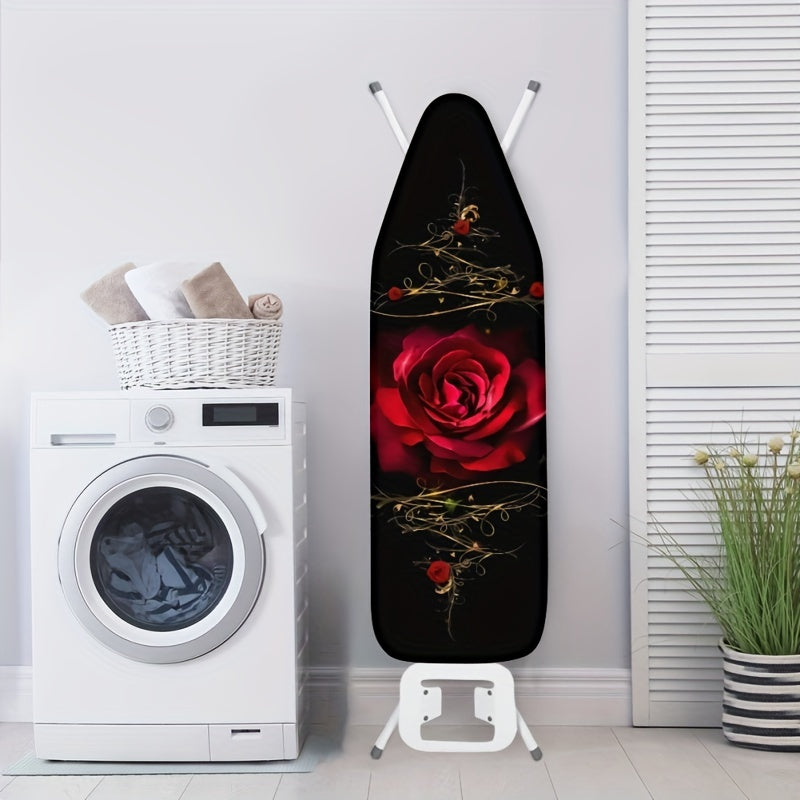 Full size Rose Ironing Board cover with scorch-resistant padding and elastic edge. Heavy-duty iron pad covers for standard boards with hook and loop fastener strap.