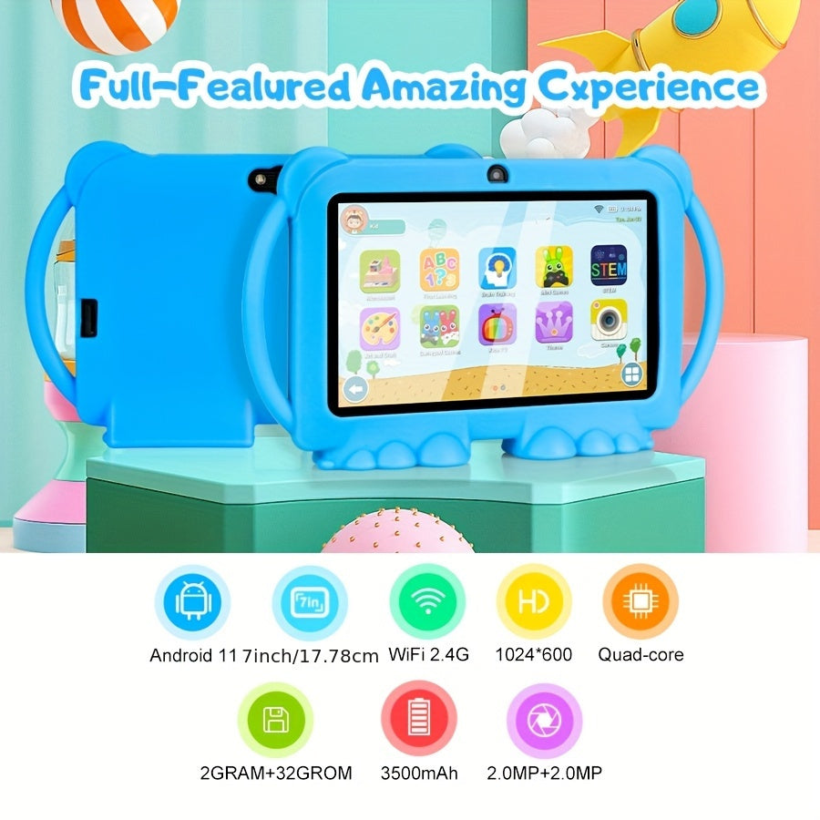 17.78 cm Kids Tablet with 32GB ROM, 2GB RAM, Android 11.0, 2.4G WiFi, GMS, Eye Protection Screen, Parental Control, Education APP, Dual Camera, Shockproof Case, Games, Ramadan gifts